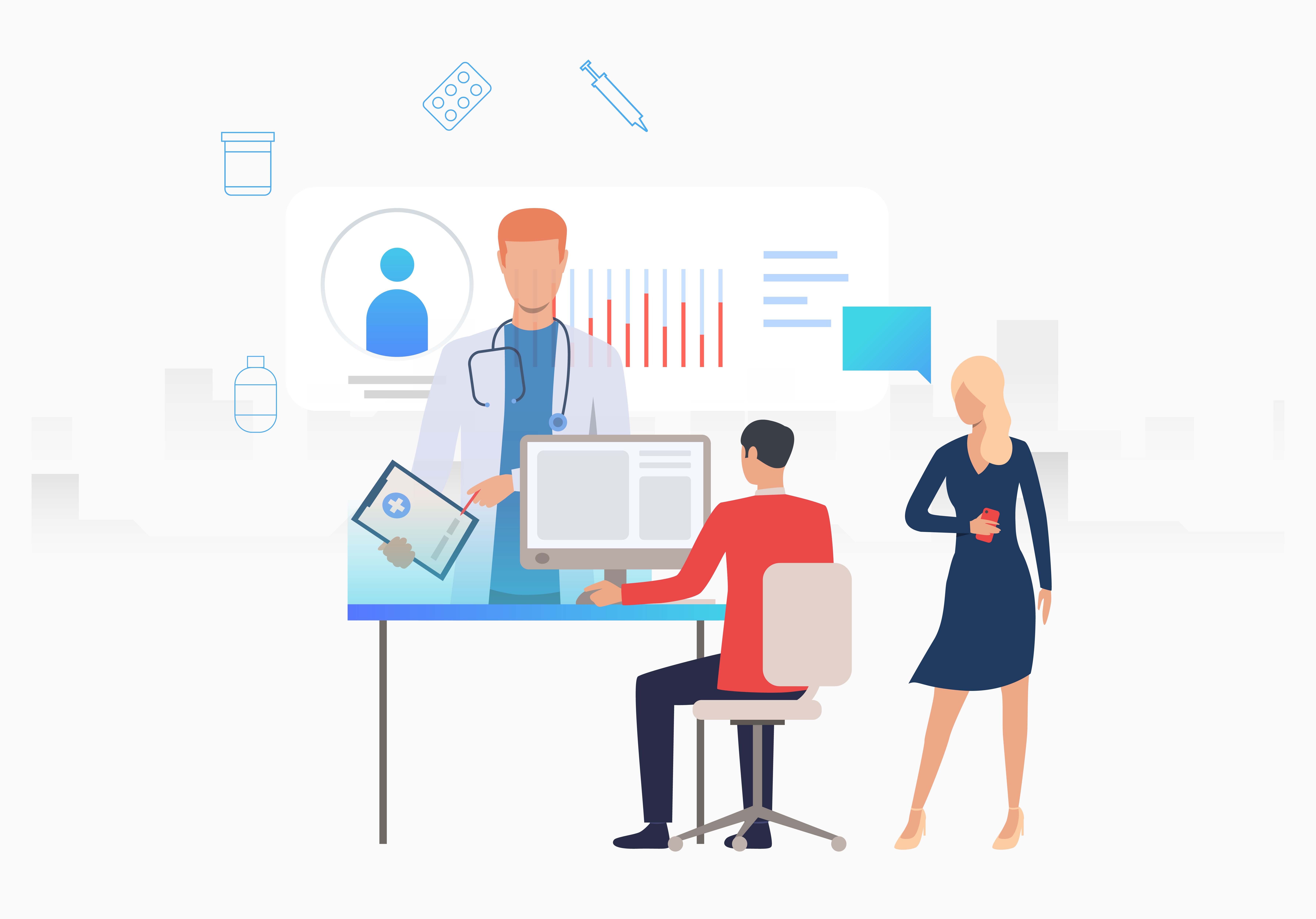 Clinical team reviewing AI-powered patient data on EHR system